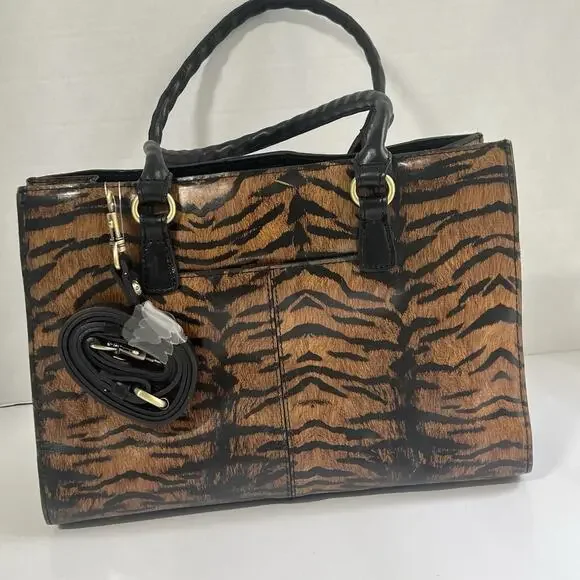 Patricia Nash Leather Primrose Satchel Handbag Animal Print Tiger Crossbody NEW - Picture 6 of 16
